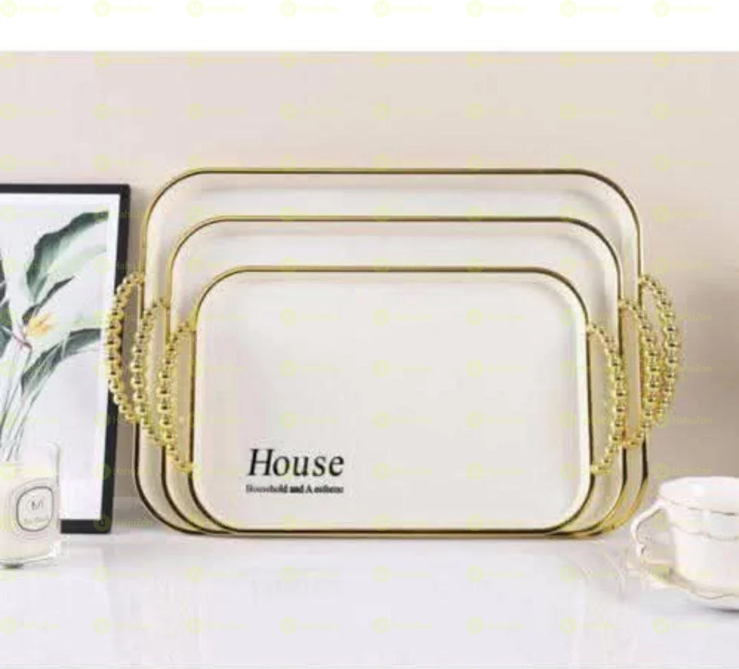 3 Sets Serving Tray With Golden Handle