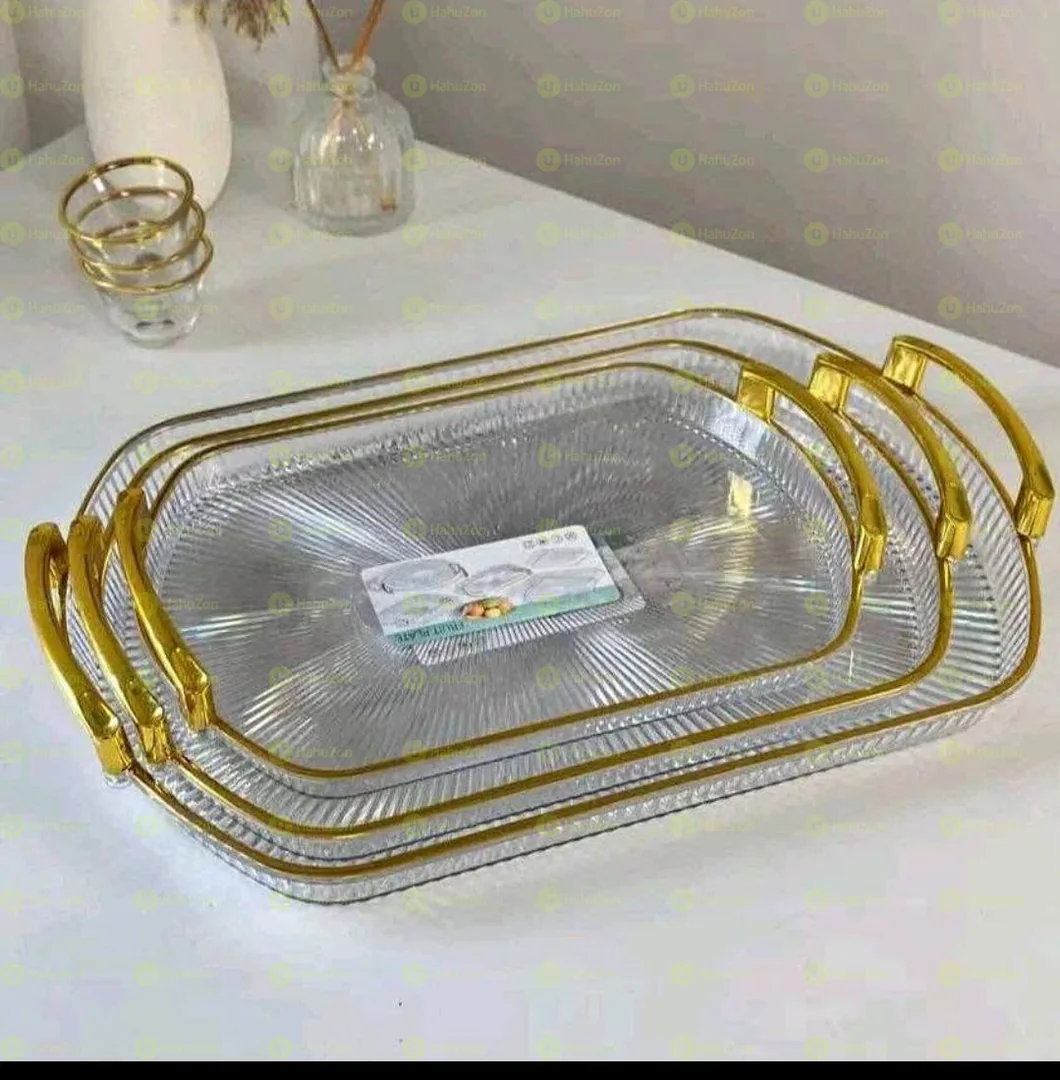 3 Sets Serving Tray With Golden Handle