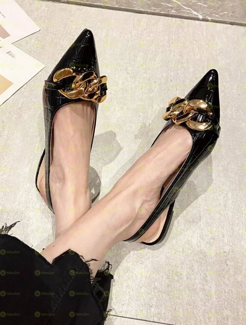 Chain Decor Crocodile Embossed Women's Sandals