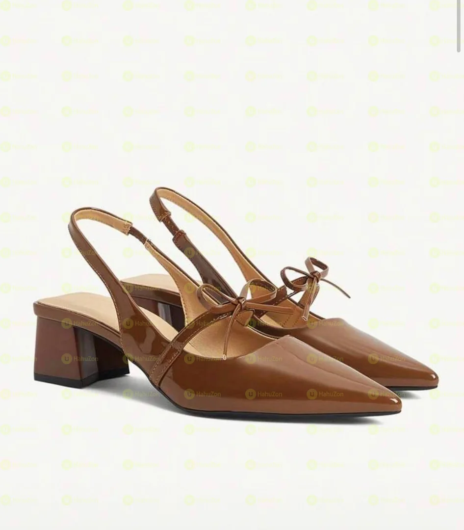 Bow Decor Solid Color Block Women Heel