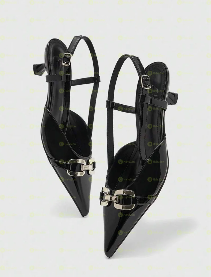 Chain Decor Pointed Toe Kitten Women's Heel