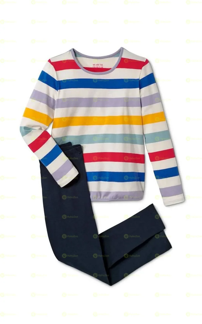 Tchibo Kids Girls Strip Shirt And Pull On Pants Set