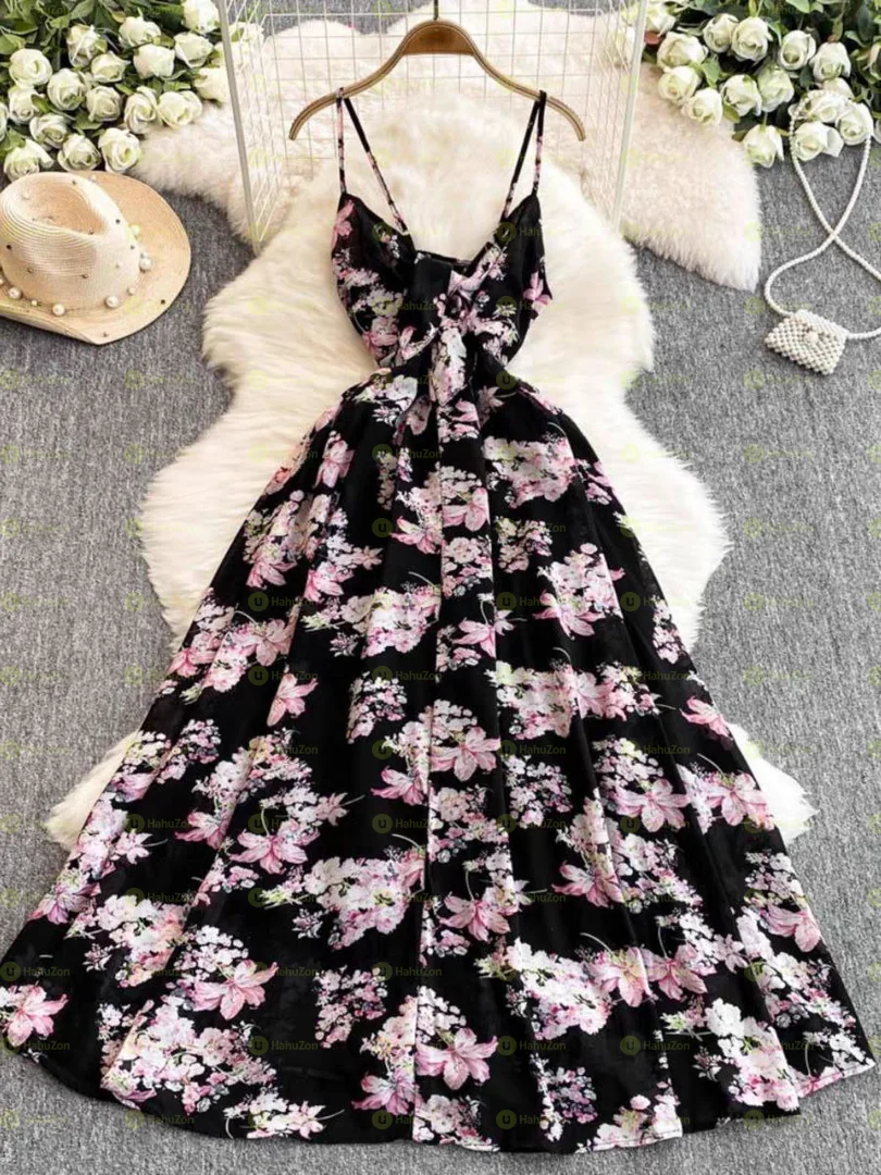 Beautiful Floral Allover Print Long-sleeves Dresses