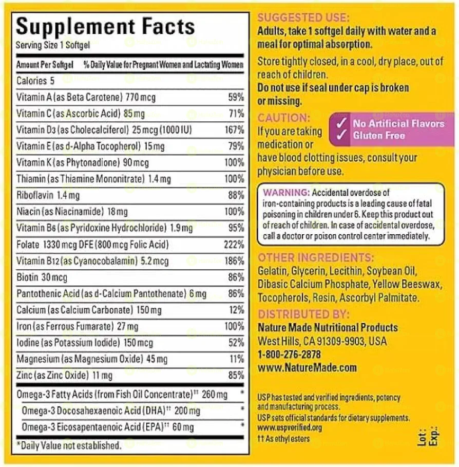 Nature Made Prenatal Folic Acid +DHA (150 Softgels)