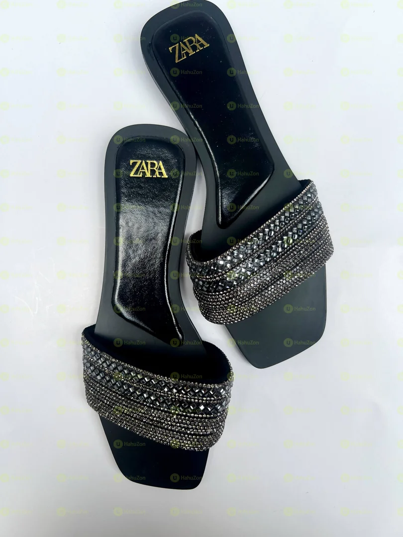 Zara Rhinestone-Embellished Flat Sandals