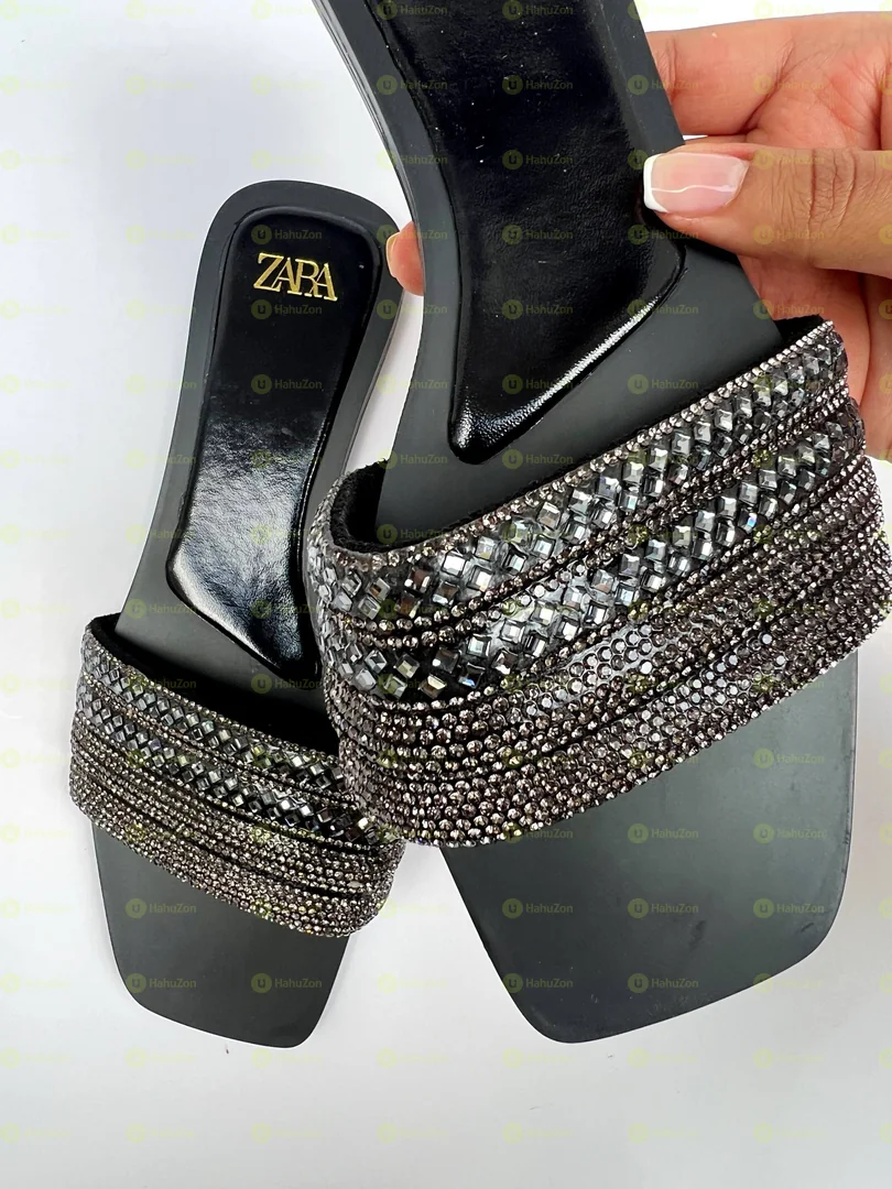 Zara Rhinestone-Embellished Flat Sandals