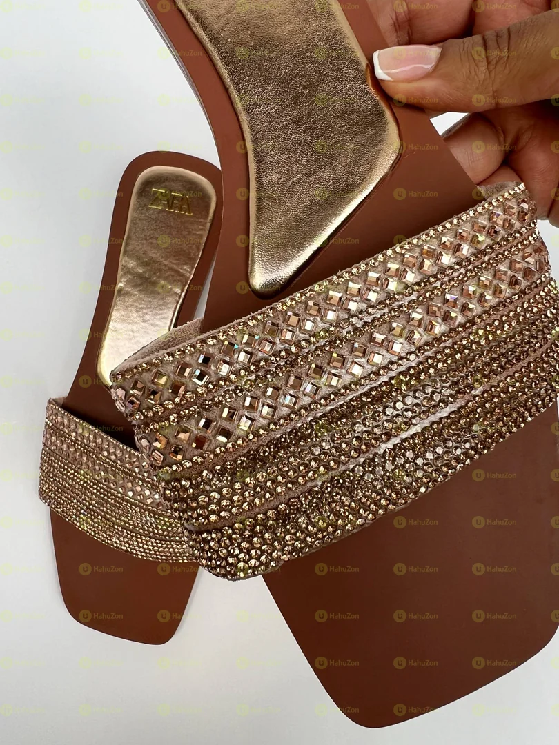 Zara Rhinestone-Embellished Flat Sandals