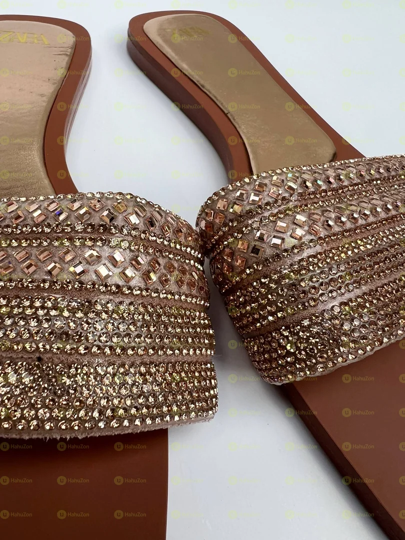 Zara Rhinestone-Embellished Flat Sandals