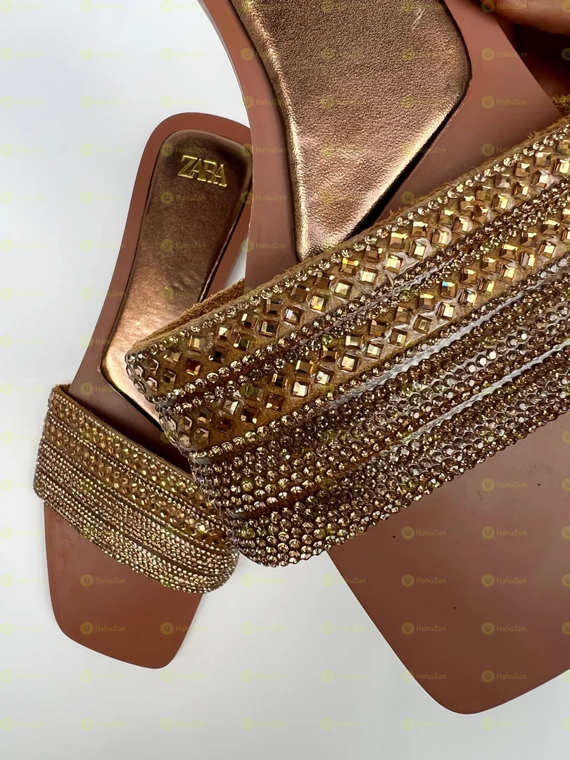 Zara Rhinestone-Embellished Flat Sandals