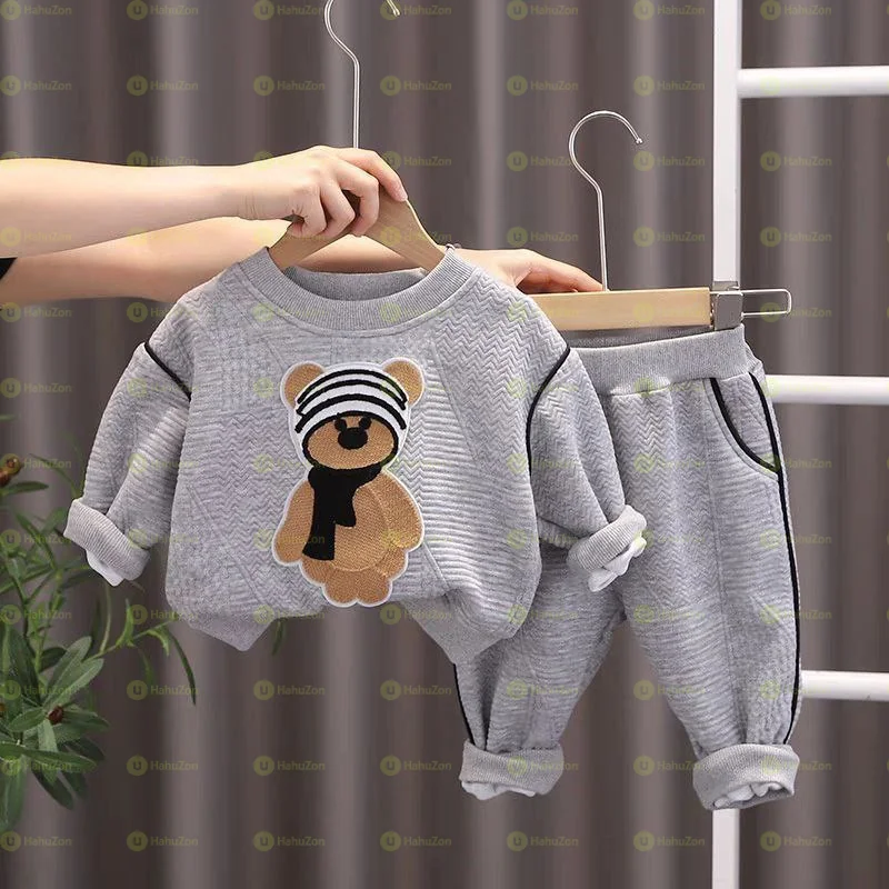 Bear Printed Autumn Sweat Shirt And Pant Set