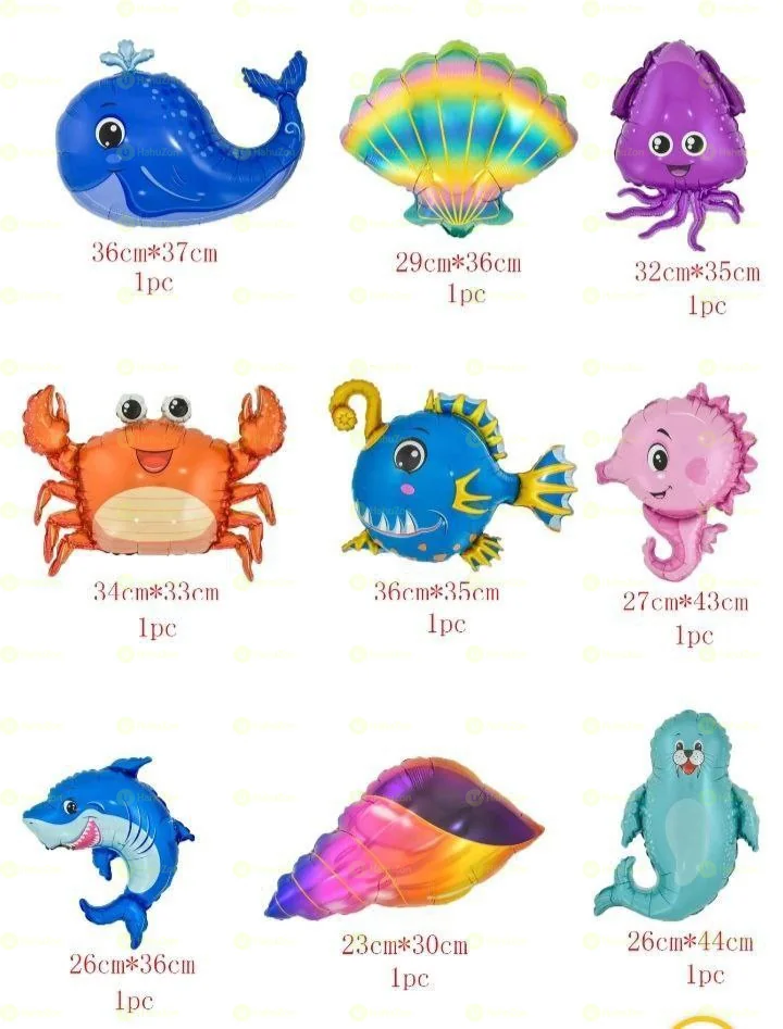 9pcs Cartoon Marine Life Shaped Balloon