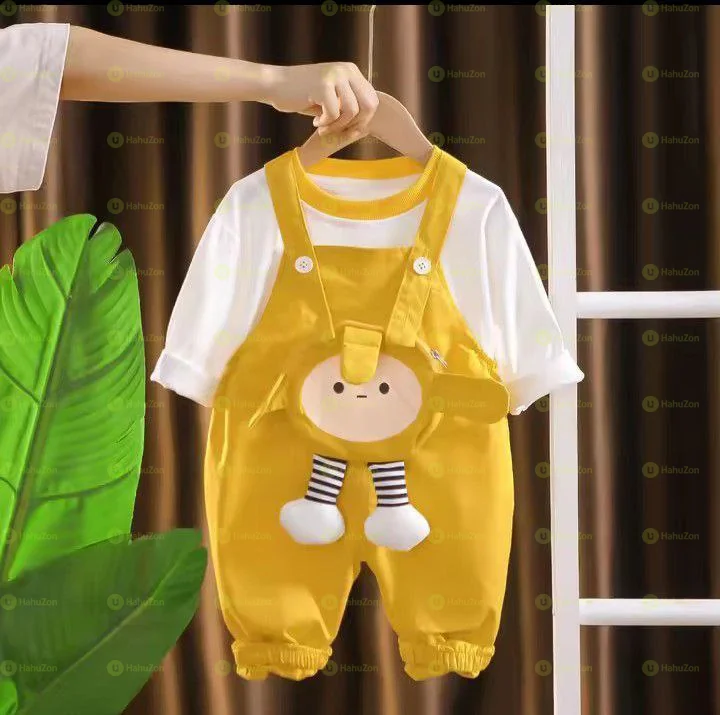 Bib Cartoon Zipper Pocket Trousers Short Sleeve T-Shirt 2pcs