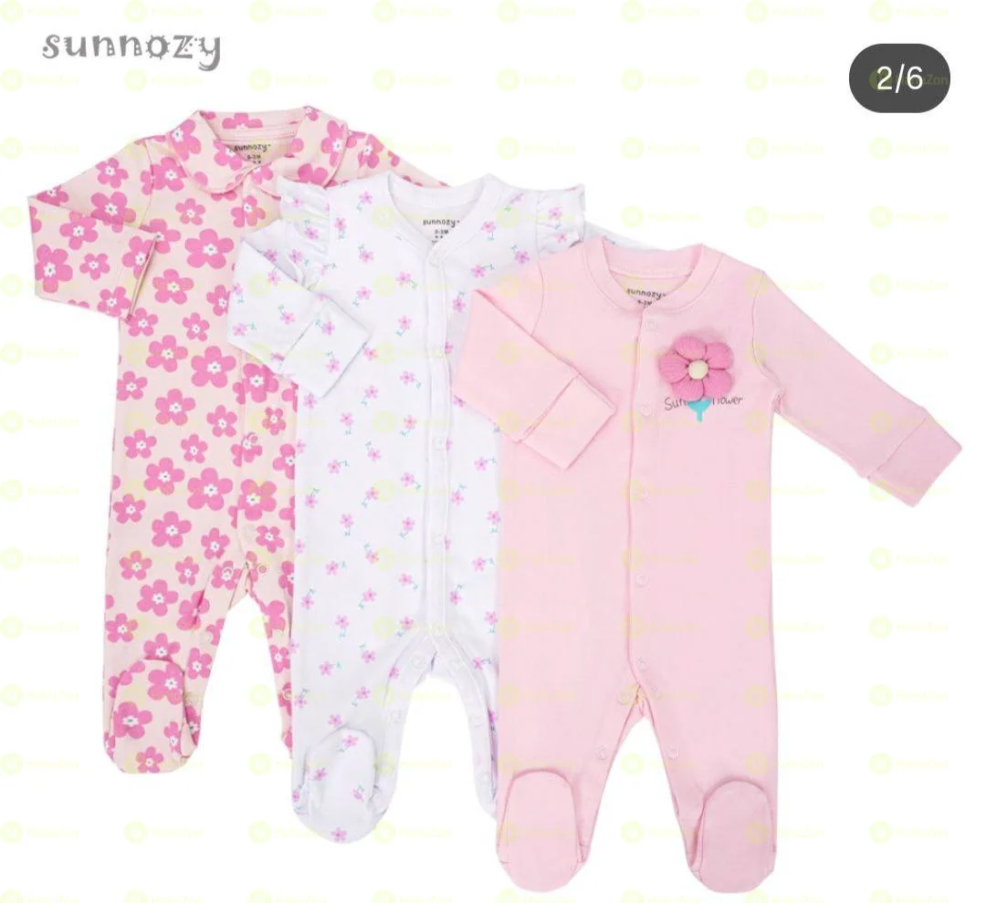 Sunnozy Premium Cotton Sleepsuit Romper 3Pcs Pk