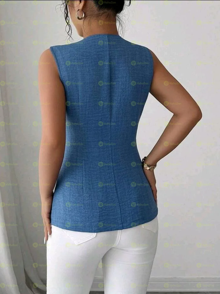 Denim Effect Comfortable Sleeveless Blouse