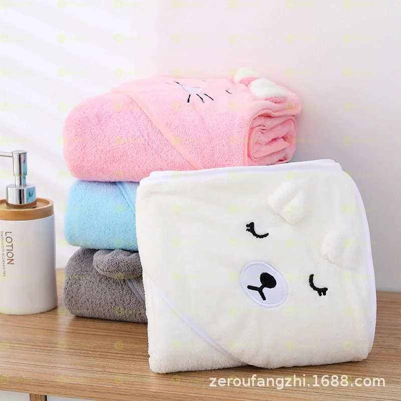 Coral Fleece Children's Cute Cartoon Cloak Bath Towel