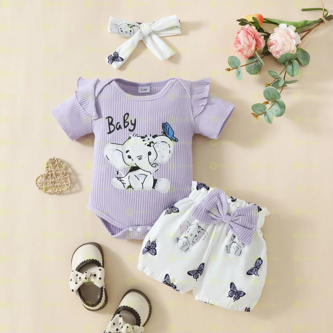 Babygirl Three Piece set Short Tshirt Headband set