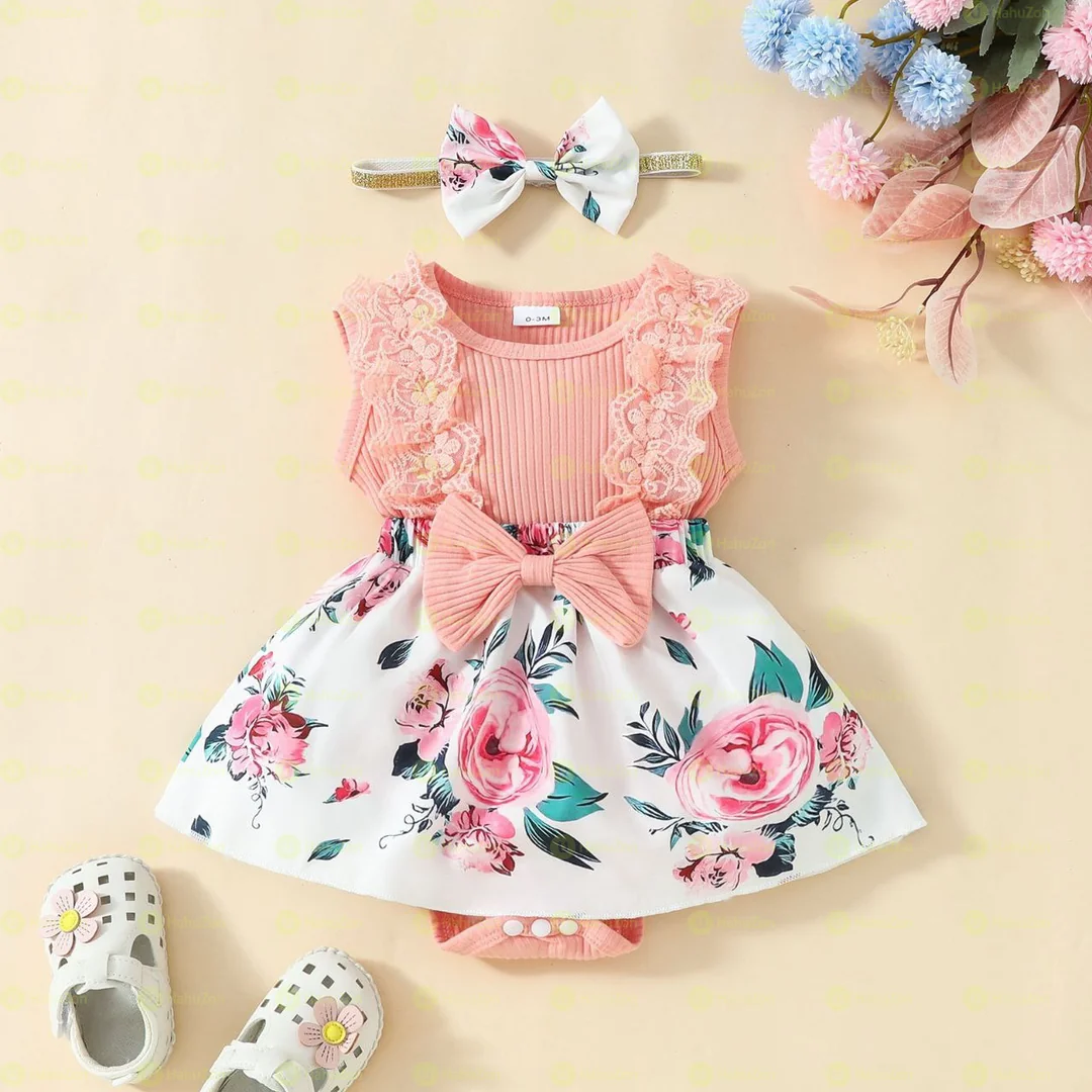 Babygirl Two Piece Set Floral Dress and Headband Set