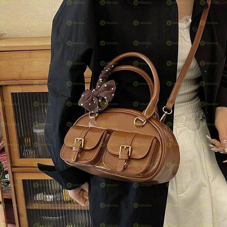 Multi-Pocket Bowling-Style Handbag