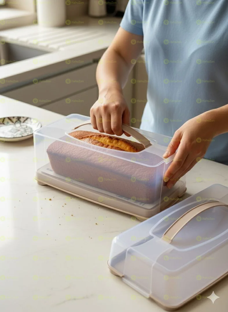 CAKE BOX RECTANGULAR BATON WITH SAFETY CLIP LID AND HANDLE