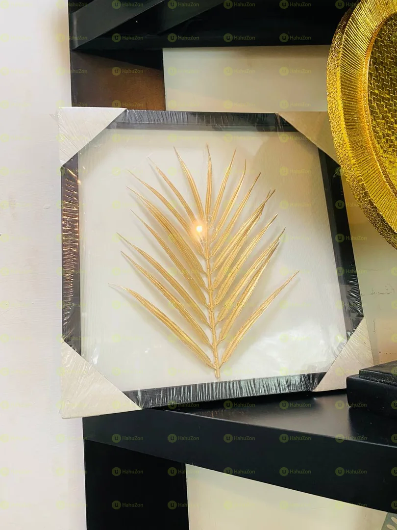 Golden Leaf Wall Art with Black Frame