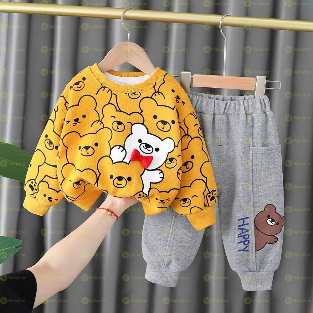 Cartoon Bear Printed Spring Two Piece Set