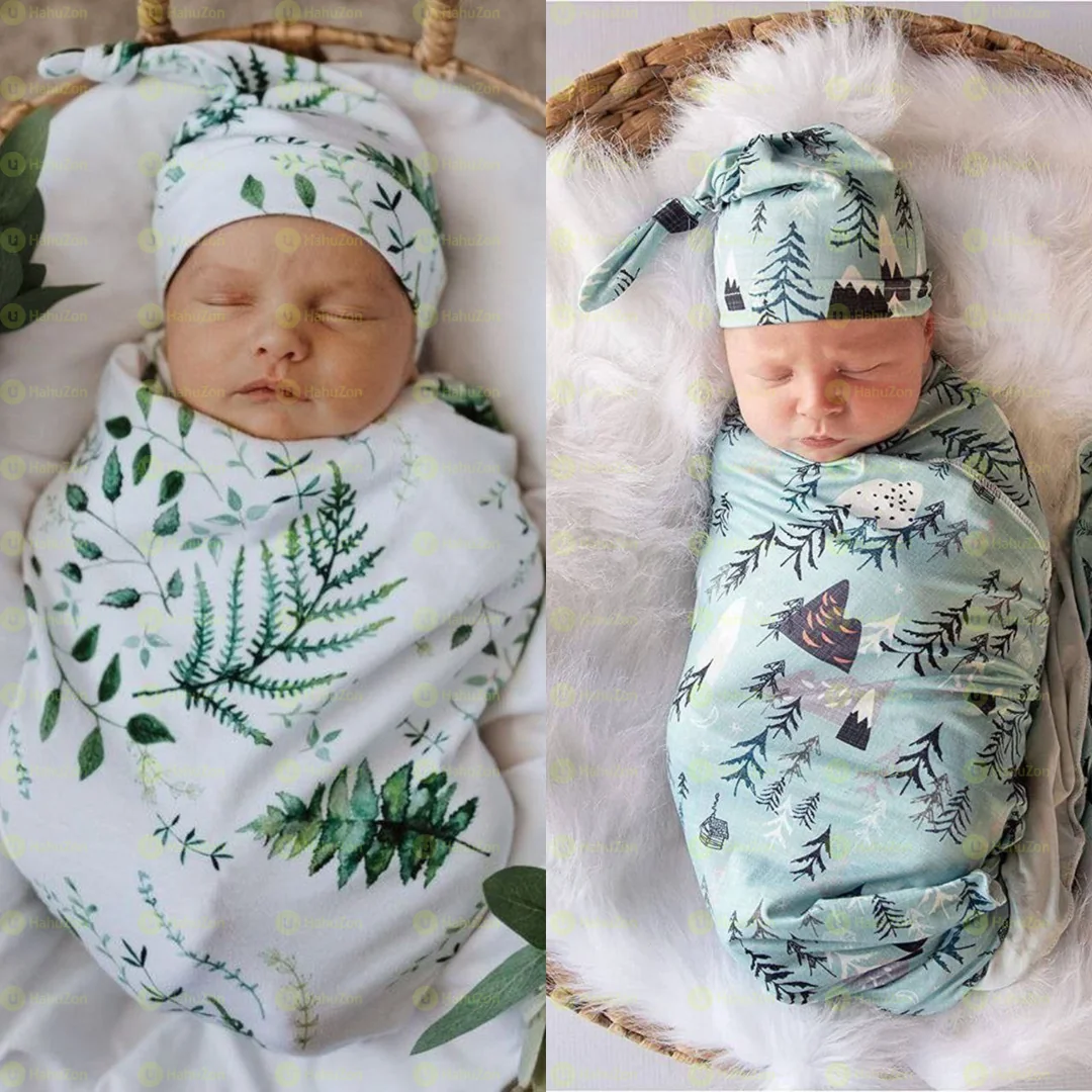 Newborn Swaddle Receiving Blanket Hat