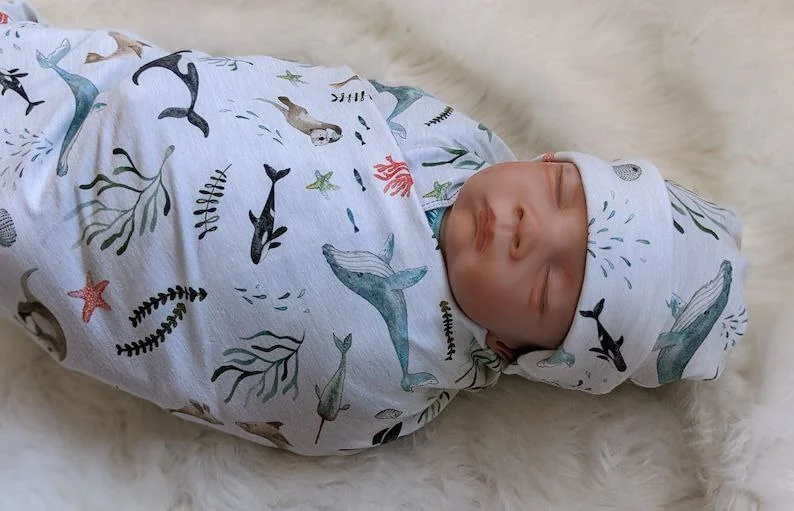 Newborn Swaddle Receiving Blanket Hat