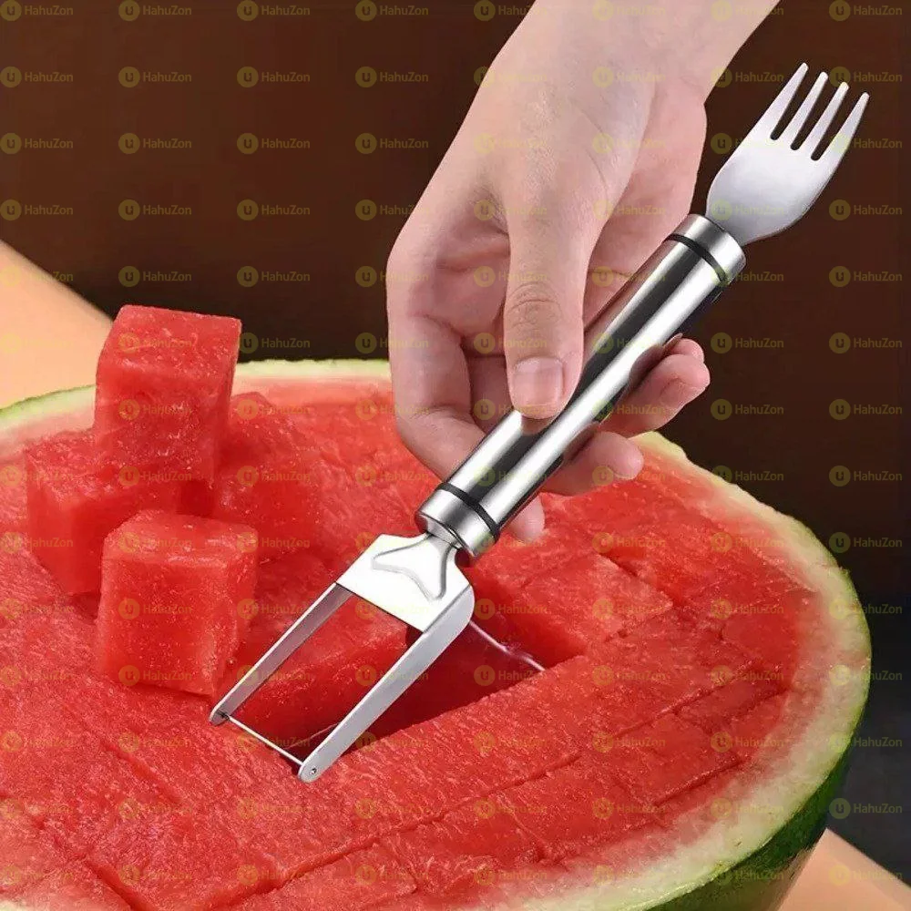 2-in-1 Stainless Steel Watermelon Cutter and Fork Slicer Tool