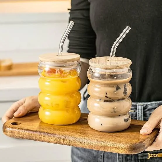 Glass Drinking Mug With Straw