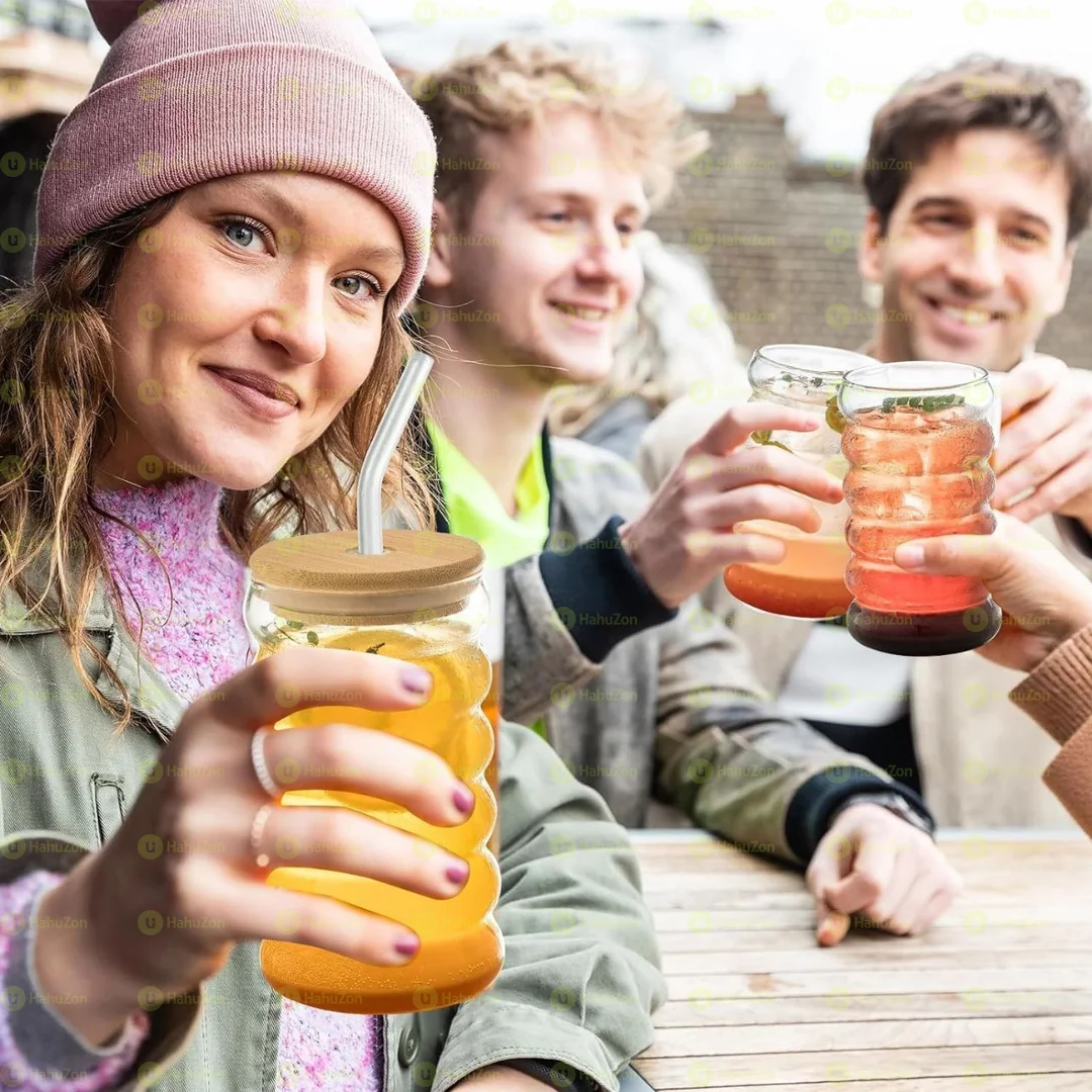 Glass Drinking Mug With Straw