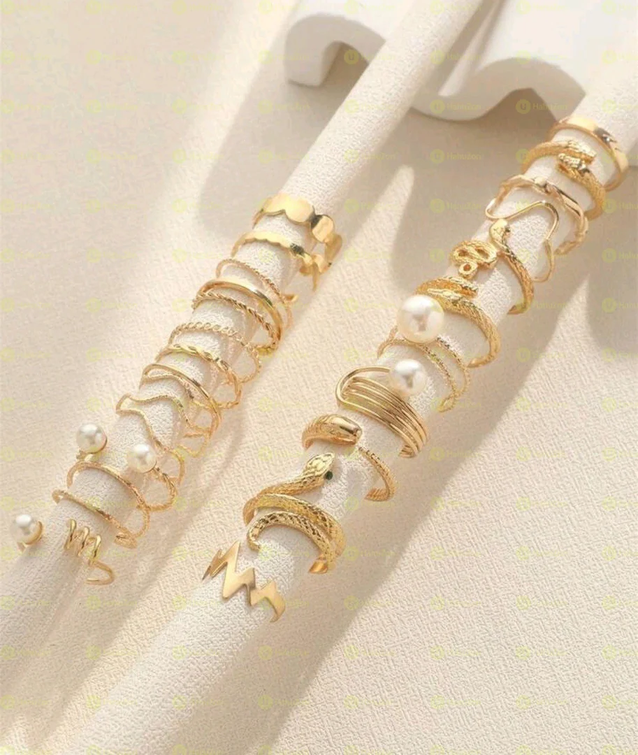 23Pcs Women’s Adjustable Gold Tone Rings Set