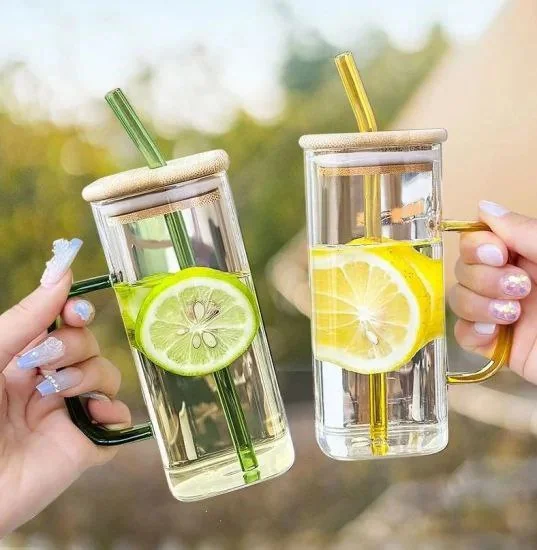Glass Drinking Mug With Straw