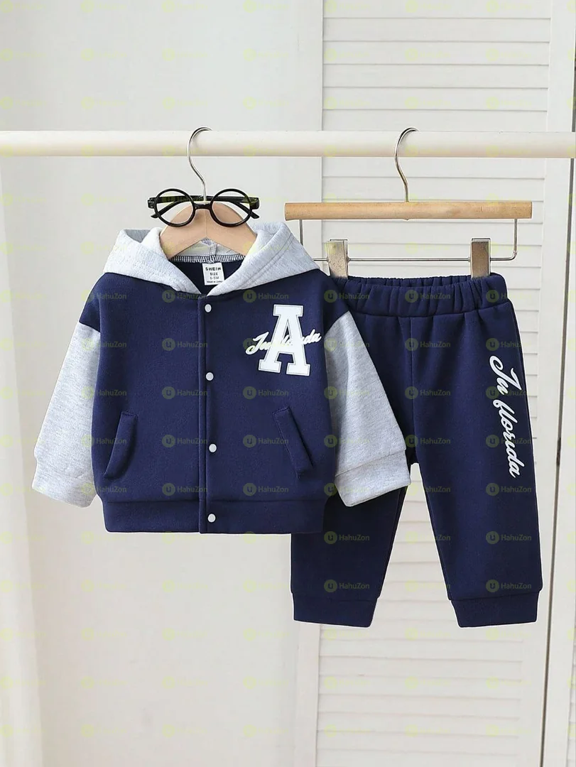 Toddler Boys Color Block Hoodie Jacket and Pant Set