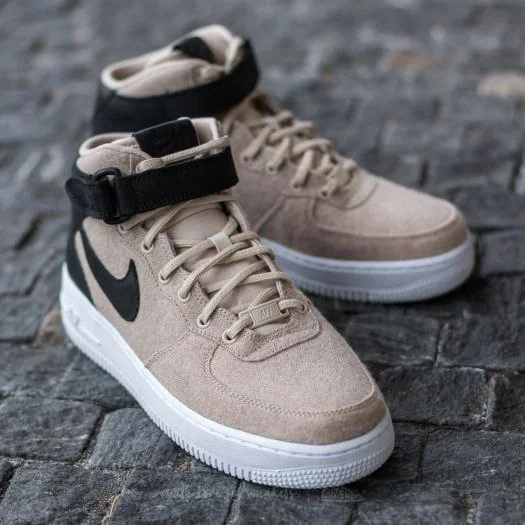 Nike Air Force 1 07 Mid Premium Leather Khaki Black Men's Shoes