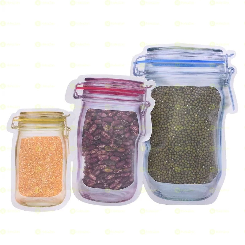 3pcs Reusable Plastic Mason Jar Bottles Bags