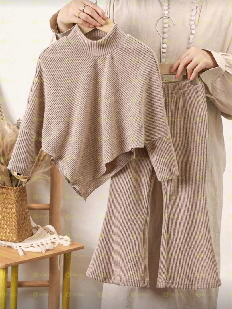 Toddler Girls Knit Collar Drop Shoulder Top and Pant Set